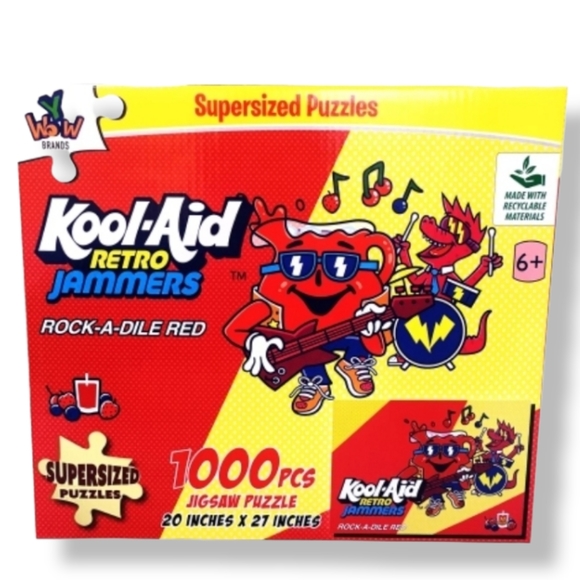 #G NEW YWow Kool-Aid Man 1000-Piece Supersize Jigsaw Puzzle Rock a Dile Red - Picture 2 of 4